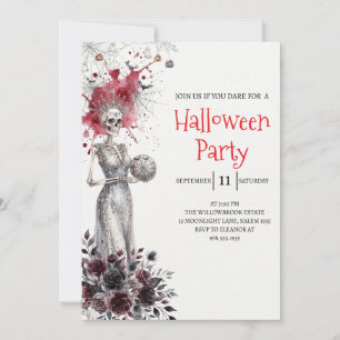 Invitación de fiesta de Halloween de dama esquelet