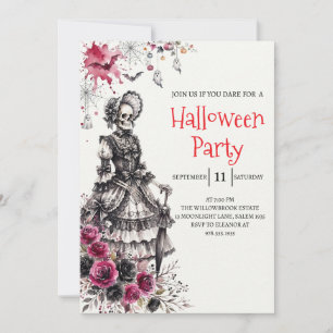 Invitación de fiesta de Halloween de dama esquelet