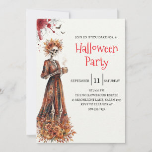 Invitación de fiesta de Halloween de dama esquelet