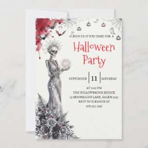 Invitación de fiesta de Halloween de dama esquelet