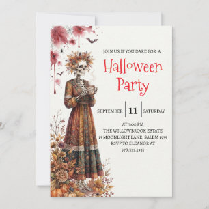 Invitación de fiesta de Halloween de dama esquelet