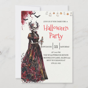 Invitación de fiesta de Halloween de dama esquelet