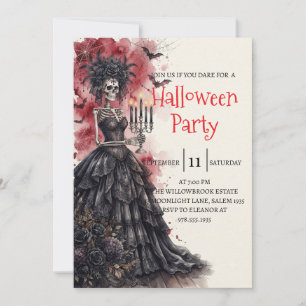 Invitación de fiesta de Halloween de dama esquelet