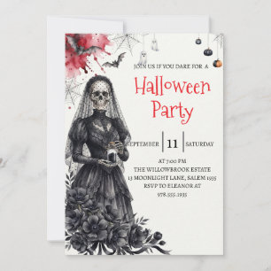 Invitación de fiesta de Halloween de dama esquelet