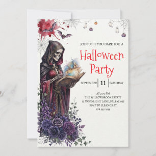 Invitación de fiesta de Halloween de dama esquelet