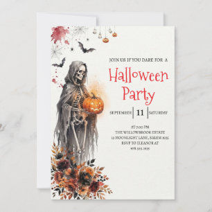 Invitación de fiesta de Halloween de dama esquelet