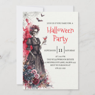 Invitación de fiesta de Halloween de dama esquelet