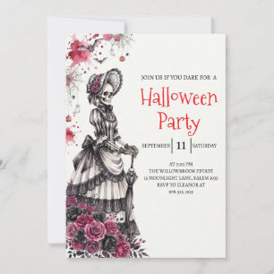 Invitación de fiesta de Halloween de dama esquelet