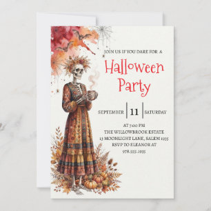 Invitación de fiesta de Halloween de dama esquelet