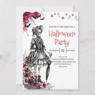 Invitación de fiesta de Halloween de dama esquelet
