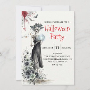 Invitación de fiesta de Halloween de dama esquelet