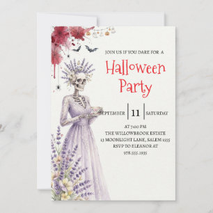 Invitación de fiesta de Halloween de dama esquelet