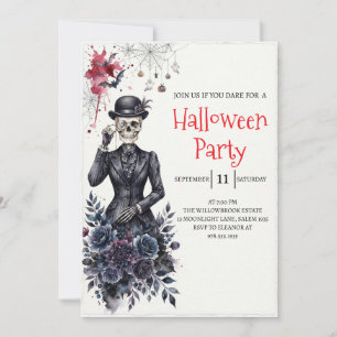 Invitación de fiesta de Halloween de dama esquelet