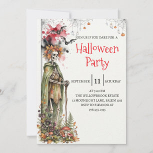 Invitación de fiesta de Halloween de dama esquelet
