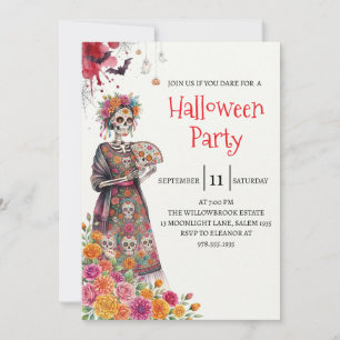 Invitación de fiesta de Halloween de dama esquelet