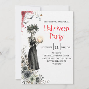 Invitación de fiesta de Halloween de dama esquelet
