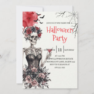 Invitación de fiesta de Halloween de dama esquelet