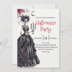 Invitación de fiesta de Halloween de dama esquelet