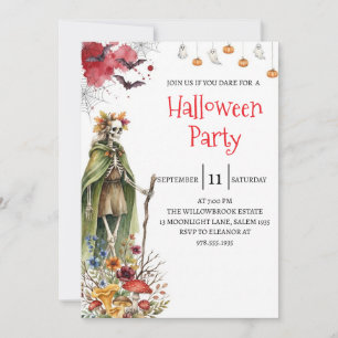 Invitación de fiesta de Halloween de dama esquelet