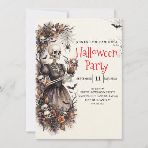 Invitación de fiesta de Halloween de dama esquelet