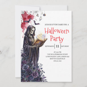 Invitación de fiesta de Halloween de dama esquelet