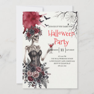 Invitación de fiesta de Halloween de dama esquelet