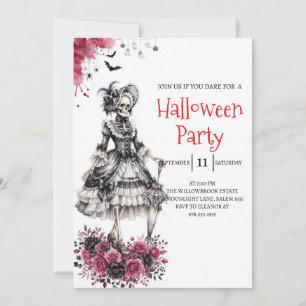 Invitación de fiesta de Halloween de dama esquelet