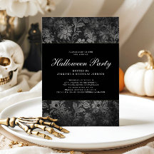 Invitación de fiesta de Halloween de Damasco Negro