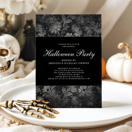 Invitación de fiesta de Halloween de Damasco Negro