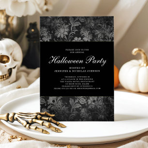 Invitación de fiesta de Halloween de Damasco Negro