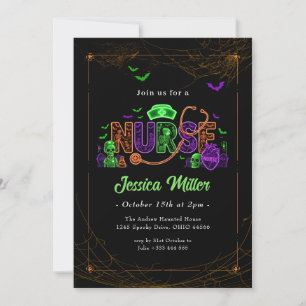 Invitación de fiesta de Halloween de enfermera neo