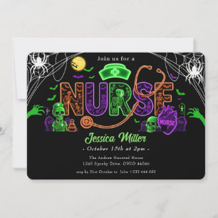 Invitación de fiesta de Halloween de enfermera neo