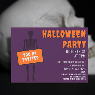 Invitación de fiesta de Halloween de esqueleto esp