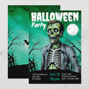 Invitación de fiesta de Halloween de esqueleto zom