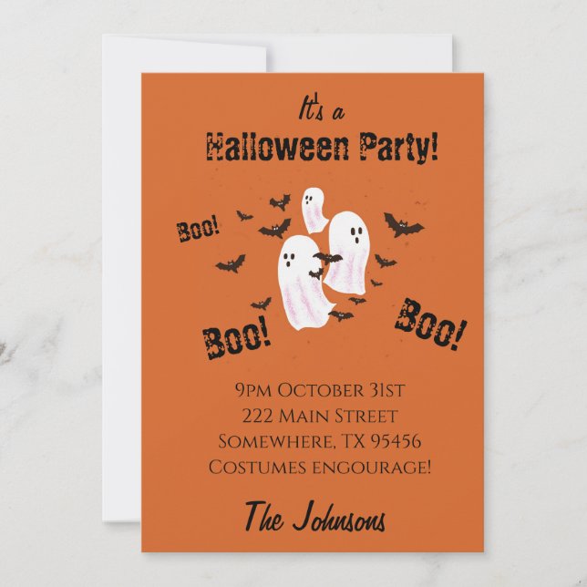 Invitación de fiesta de Halloween de fantasma espe (Anverso)