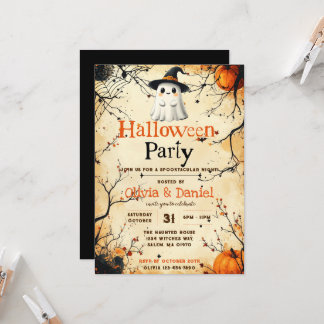Invitación de fiesta de Halloween de fantasma vint