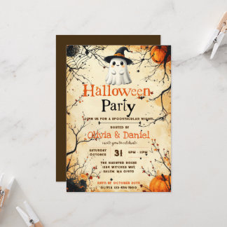 Invitación de fiesta de Halloween de fantasma vint