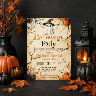 Invitación de fiesta de Halloween de fantasma vint