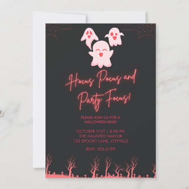 Invitación de fiesta de Halloween de fantasmas ros (Anverso)