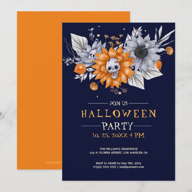 Invitación de fiesta de Halloween de flores y cala (Anverso / Reverso)
