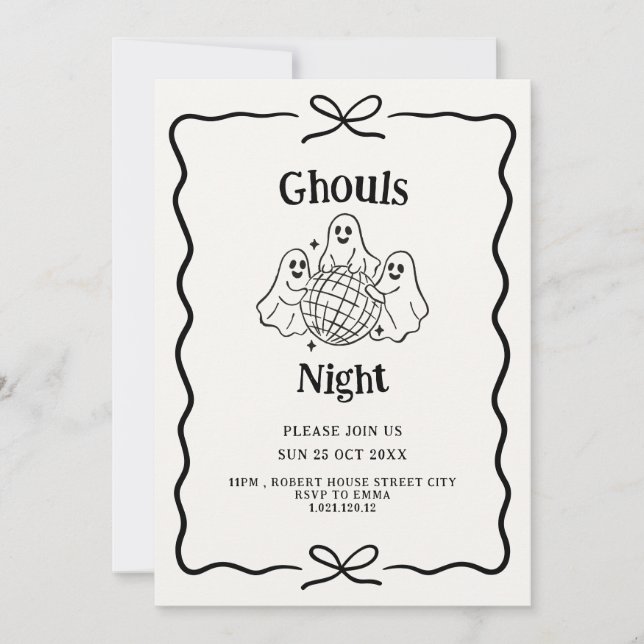 invitación de fiesta de Halloween de garabatos de  (Anverso)