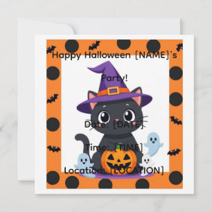 Invitación de fiesta de Halloween de gato lindo