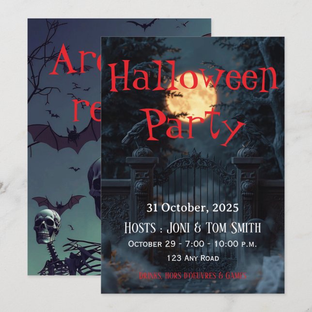 Invitación de fiesta de Halloween de puerta embruj (Anverso / Reverso)