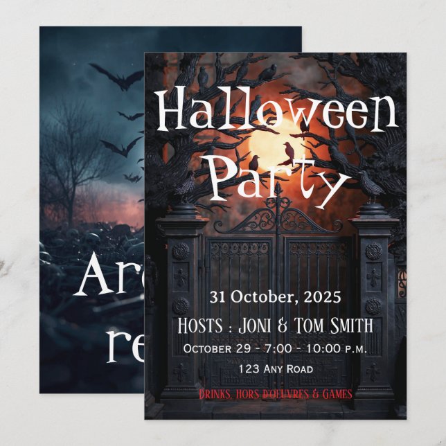 Invitación de fiesta de Halloween de puerta embruj (Anverso / Reverso)