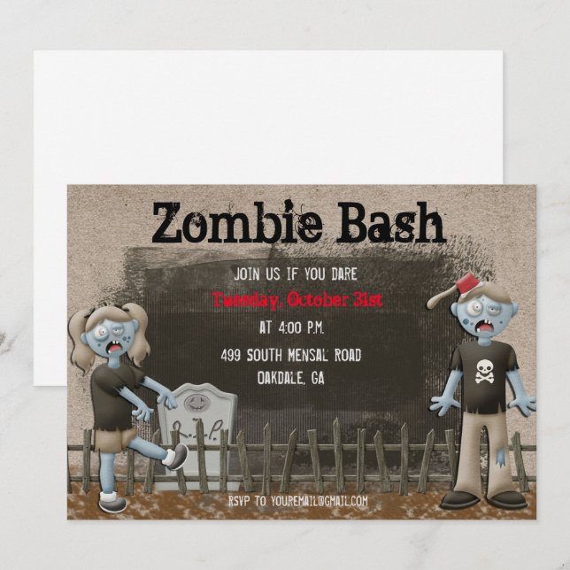 Invitación de fiesta de Halloween de zombi (Anverso / Reverso)