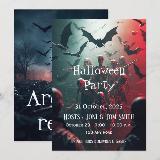 Invitación de fiesta de Halloween de zombie editab (Anverso / Reverso)