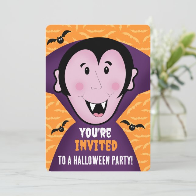 Invitación de fiesta de Halloween Drácula vampiro  (Anverso de pie)