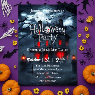 Invitación de fiesta de Halloween en casa embrujad