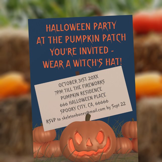Invitación de fiesta de Halloween en la parcela de (You're invited to wear a witches hat at your Halloween party! Fun pumpkin invitation!)