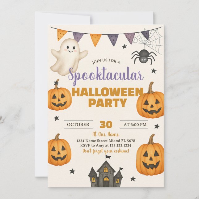 Invitación de fiesta de Halloween en Spooktacular (Anverso)